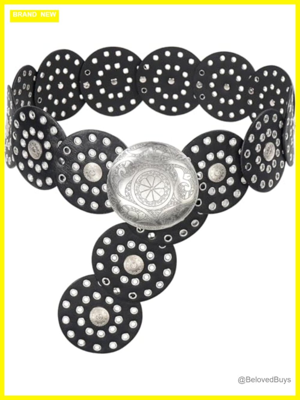 Vintage Hollow Boho Wide PU Leather Disc Belt, Adjustable